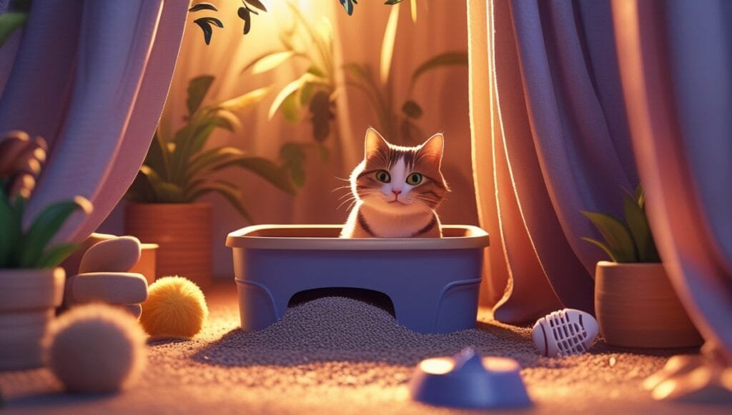 10 juegos sencillos para mantener a tu gato activo y feliz en casa 2 Leonardo Phoenix 10 A cozy and inviting cat litter area featur 0